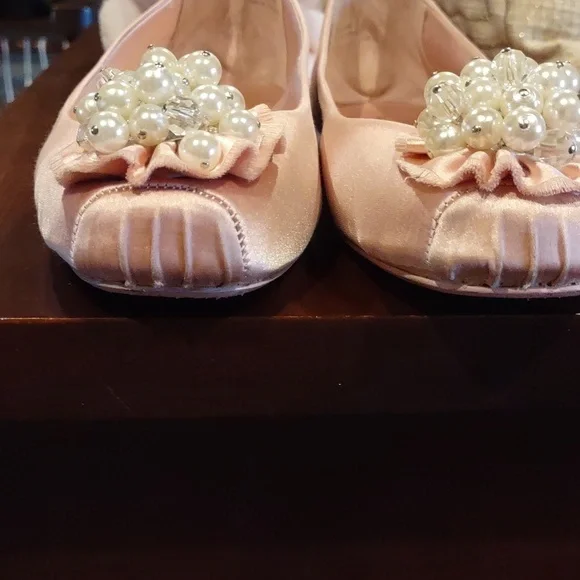 Kate Spade Pink Satin Embellished Women's Ballet Flats With Pearls, 9m - Picture 9 of 10